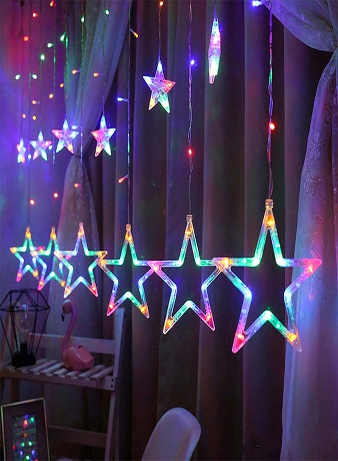 Leddit 12 Stars 138 Led Curtain String Lights Window Curtain Lights with 8 Flashing Modes Decoration for Christmas, Wedding, Party, Home, Patio Lawn Multi Color (138 Led-Star, Copper, Pack of 1)